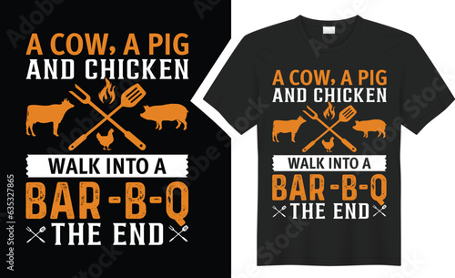 A cow a pig and chicken BBQ typography t-shirt design. 