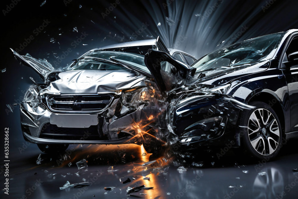 Car accident of two cars, collision of cars. Two cars are damaged after a head-on collision, a car accident. Car accident on the street, damaged cars after collision. Violation of traffic rules. Car accident of two cars, collision of cars. Two cars are damaged after a head-on collision, a car accident. Car accident on the street, damaged cars after collision. Violation of traffic rules.