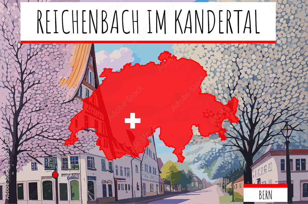 Reichenbach im Kandertal on a Swiss map with a scene in Switzerland