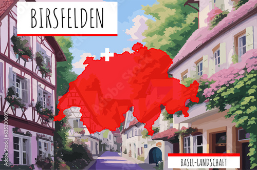 Birsfelden on a Swiss map with a scene in Switzerland photo