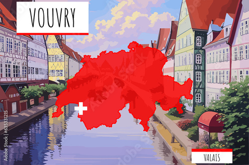 Vouvry on a Swiss map with a scene in Switzerland photo