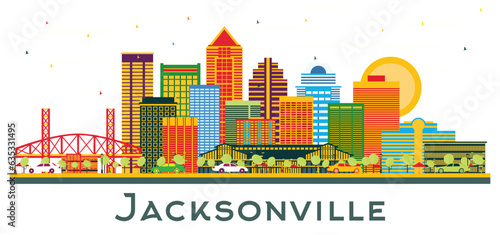 Jacksonville Florida Skyline with Color Buildings isolated on white.