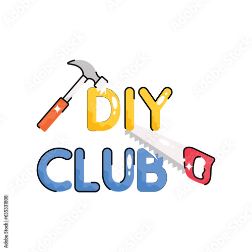 Diy club doodle vector outline Sticker. EPS 10 file