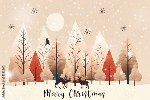 Scandinavian Christmas forest and animals in nature