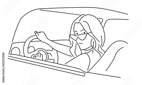 line art of driver holds steering wheel