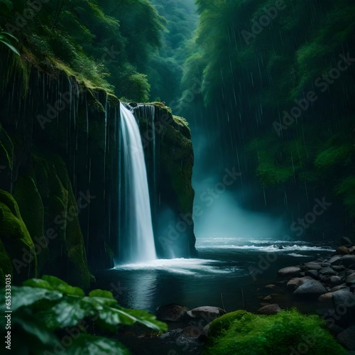 waterfall in the forest Created with generative AI