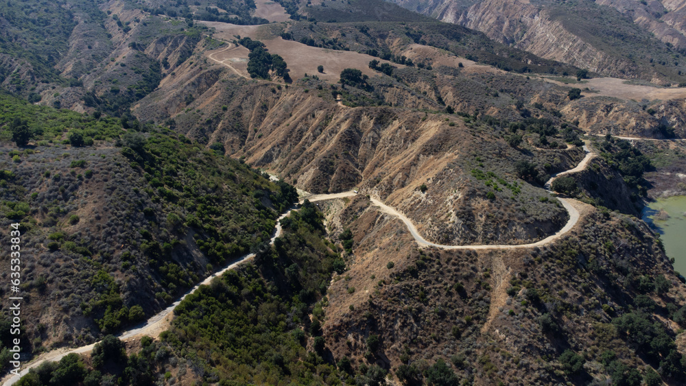 Aerial View of Winding Mountain Road in Los Padres National Forest near Piru, California