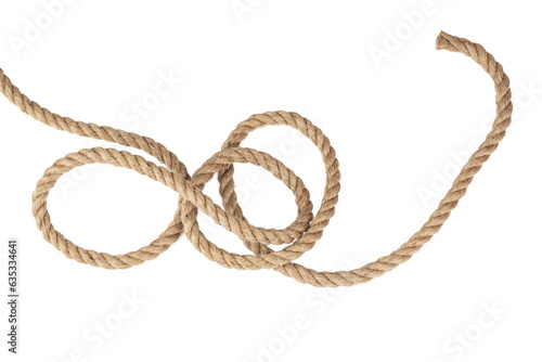 packing rope made of jute with a tied bow  isolate for clipping on a white background