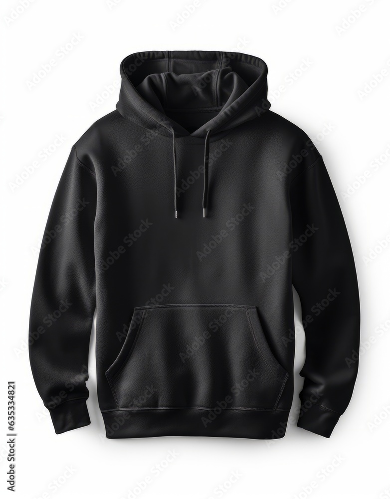 Black pullover hoodie front view isolated on white background. Black pullover hoodie front view isolated on white background.