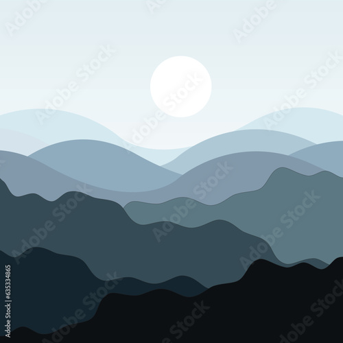 mountains with beautiful view and sun vector background design