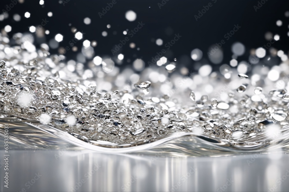 Abstract background. Silver tinsel background. Precious Dust. Splash of gems. Selective focus. Artistic blur. 3d rendering, 3d illustration.
