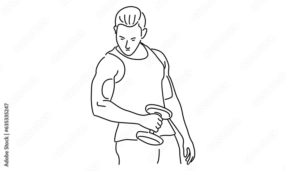 Line art of man lifting weights