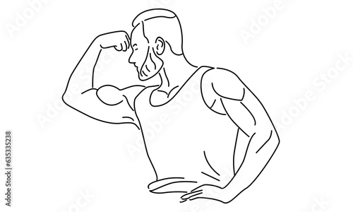 line art of man bodybuilder posed