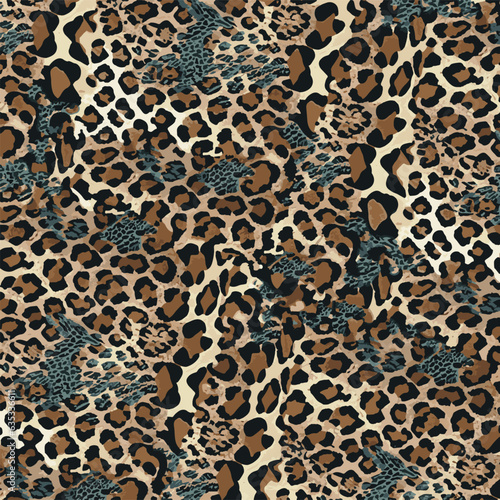 Leopard and Snak skin combination texture. Black, brown and blue spots on beige background. Vektor pattern for textile, covering and wrapping prints, website backgrounds, banners, cards and decoration