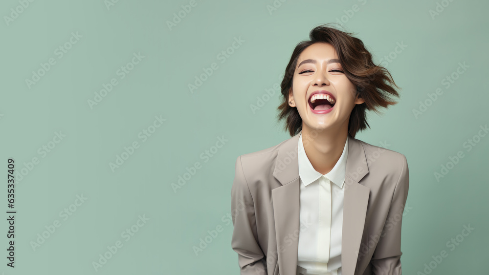 Successful cheering Korean businesswoman is satisfied with the results of the achievement Successful cheering Korean businesswoman is satisfied with the results of the achievement
