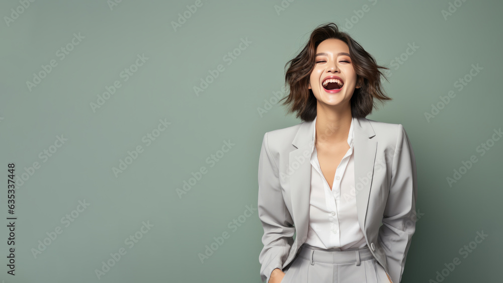 Successful cheering Korean businesswoman is satisfied with the results of the achievement Successful cheering Korean businesswoman is satisfied with the results of the achievement