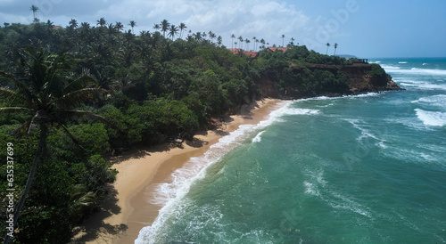 Aerial view of the beach in Sri Lanka. View of the Indian Ocean photo from a drone.