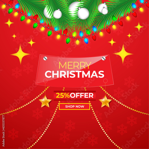 Merry Christmas Facebook and Instagram social media post Ornament square background Premium Vector (ID: 635337877)