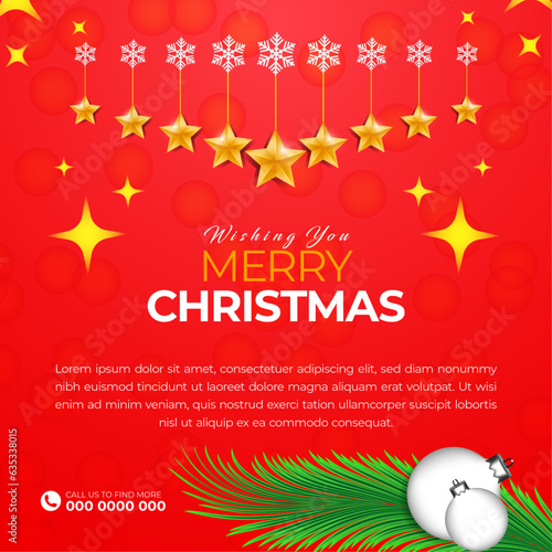 Merry Christmas Facebook and Instagram social media post Ornament square background Premium Vector (ID: 635338015)