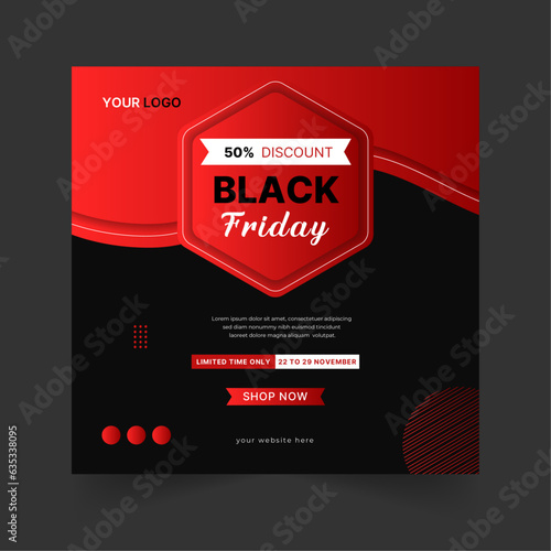 Editable Black Friday Sale banner design template vector illustration. Social media post design for Black Friday Sale. Advertising, promotional banner in black friday (ID: 635338095)