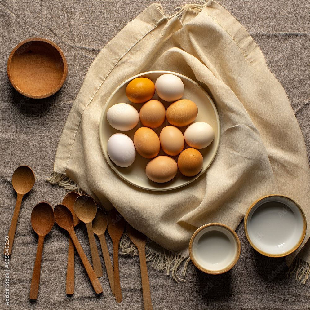 A bunch of eggs on a plate soft window light A bunch of eggs on a plate soft window light