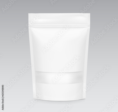 Pouch bags with transparent window mockups on white background. With the transparent window and screen mode overlay, it's easy to make a realistic mockup of your product. Vector illustration. EPS10.