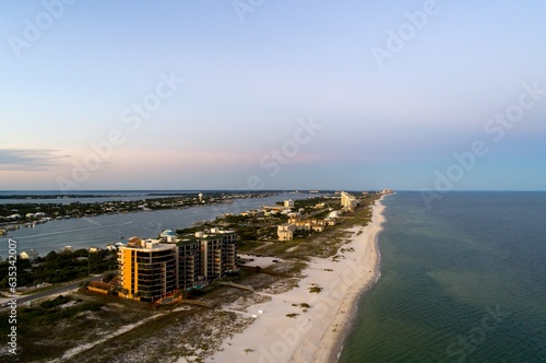 Aerial view of Perdido Key beach at sunset