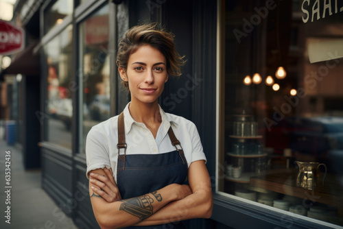 Young Woman Small Business Owner Restaurant AI Generated photo