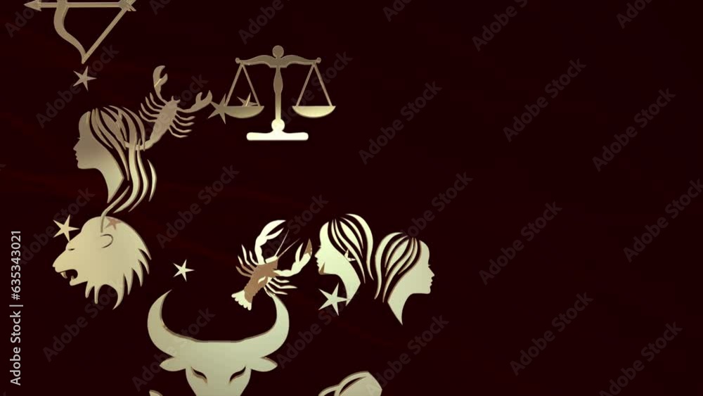 Soaring zodiac signs, 3D animation against dark red background on a seamless loop Soaring zodiac signs, 3D animation against dark red background on a seamless loop
