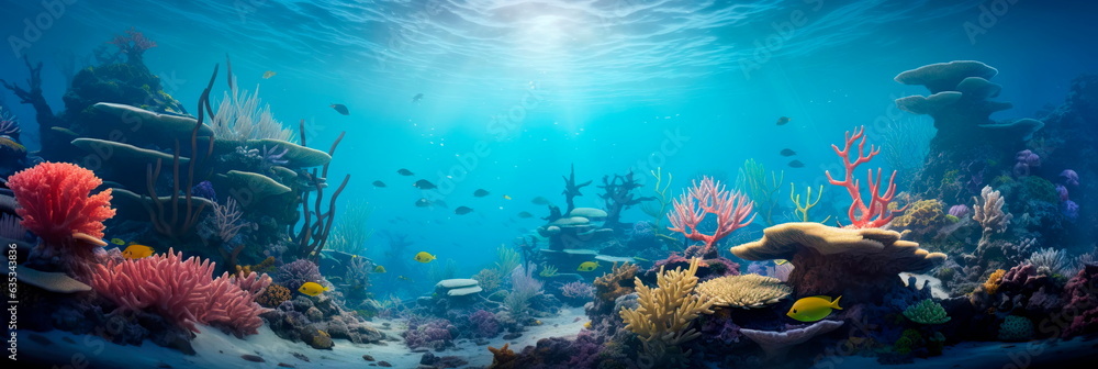 extreme depth of the ocean with a diverse coral reef. Generative AI