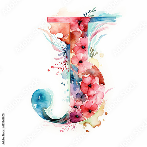 Generic logo luxury watercolor floral alcohol ink with letter J photo