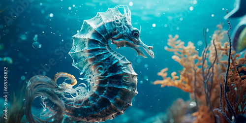emphasizes the charm of seahorses in the crystal waters of the ocean. Generative AI © Лилия Захарчук