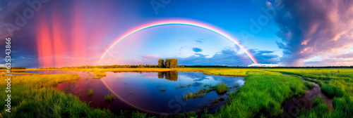 rainbow phenomenon after rain  when bright colors stretch across the sky. Generative AI
