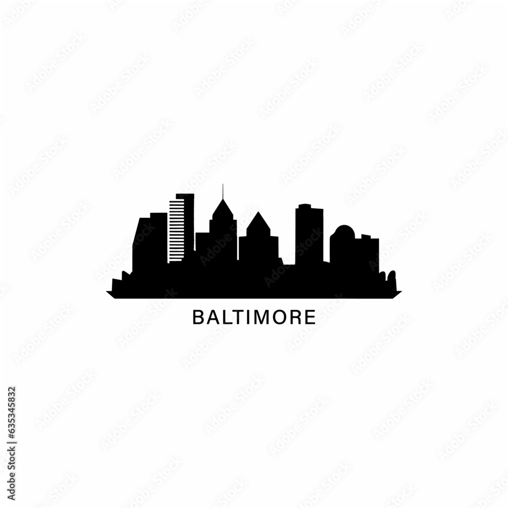 USA United States of America Baltimore modern city landscape skyline logo. Panorama vector flat US Maryland state icon with abstract shapes of landmarks, skyscraper, panorama, buildings
