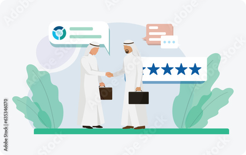 Arabic business people shake hand business concept in middle east vector 