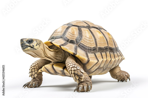 Image of tortoise on white background. Wildlife Animals. Illustration, Generative AI. © yod67