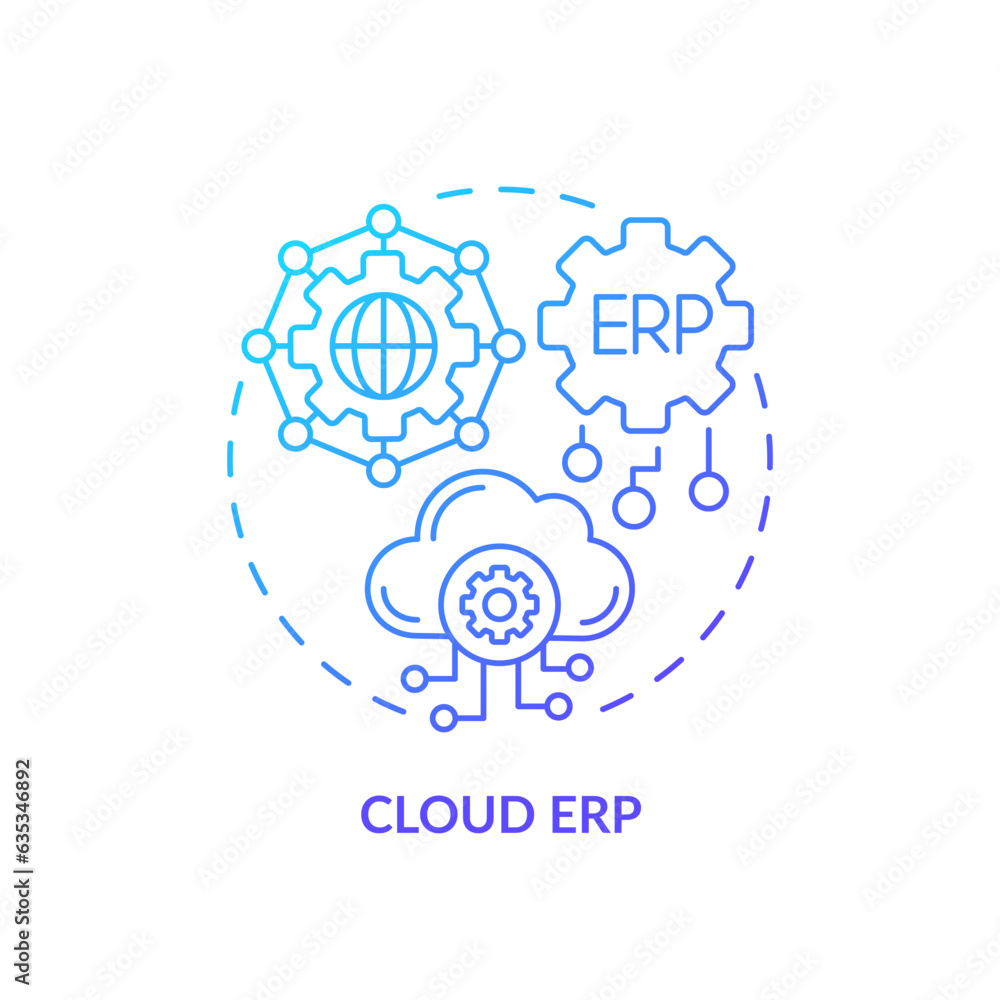 Gradient cloud ERP icon concept, isolated vector, enterprise resource planning thin line illustration. Gradient cloud ERP icon concept, isolated vector, enterprise resource planning thin line illustration.