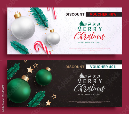 Christmas vouchers vector set banner design. Merry christmas discount voucher collection for holiday season gift certificate. Vector illustration voucher coupon lay out.

