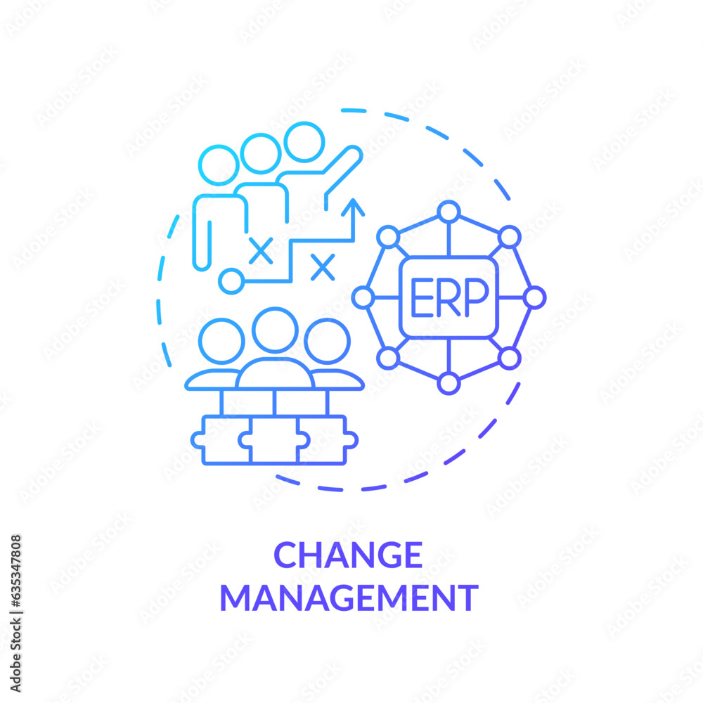 Gradient change management icon concept, isolated vector, enterprise resource planning thin line illustration.