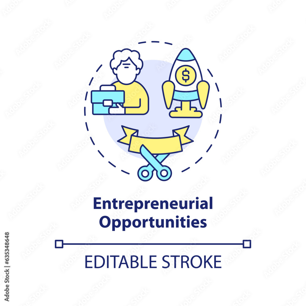 2D editable entrepreneurial opportunities thin line icon concept, isolated vector, multicolor illustration representing unretirement.