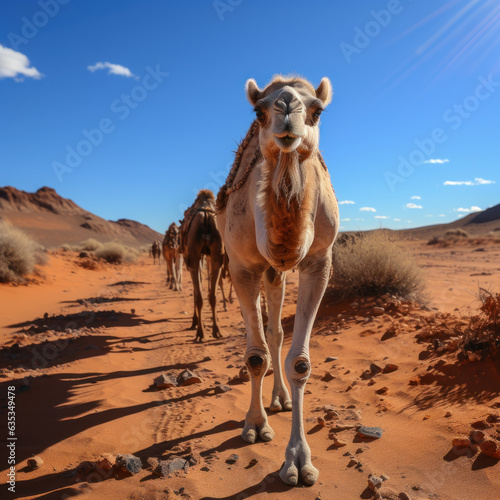 Under the orange desert sand a camel was walking  
