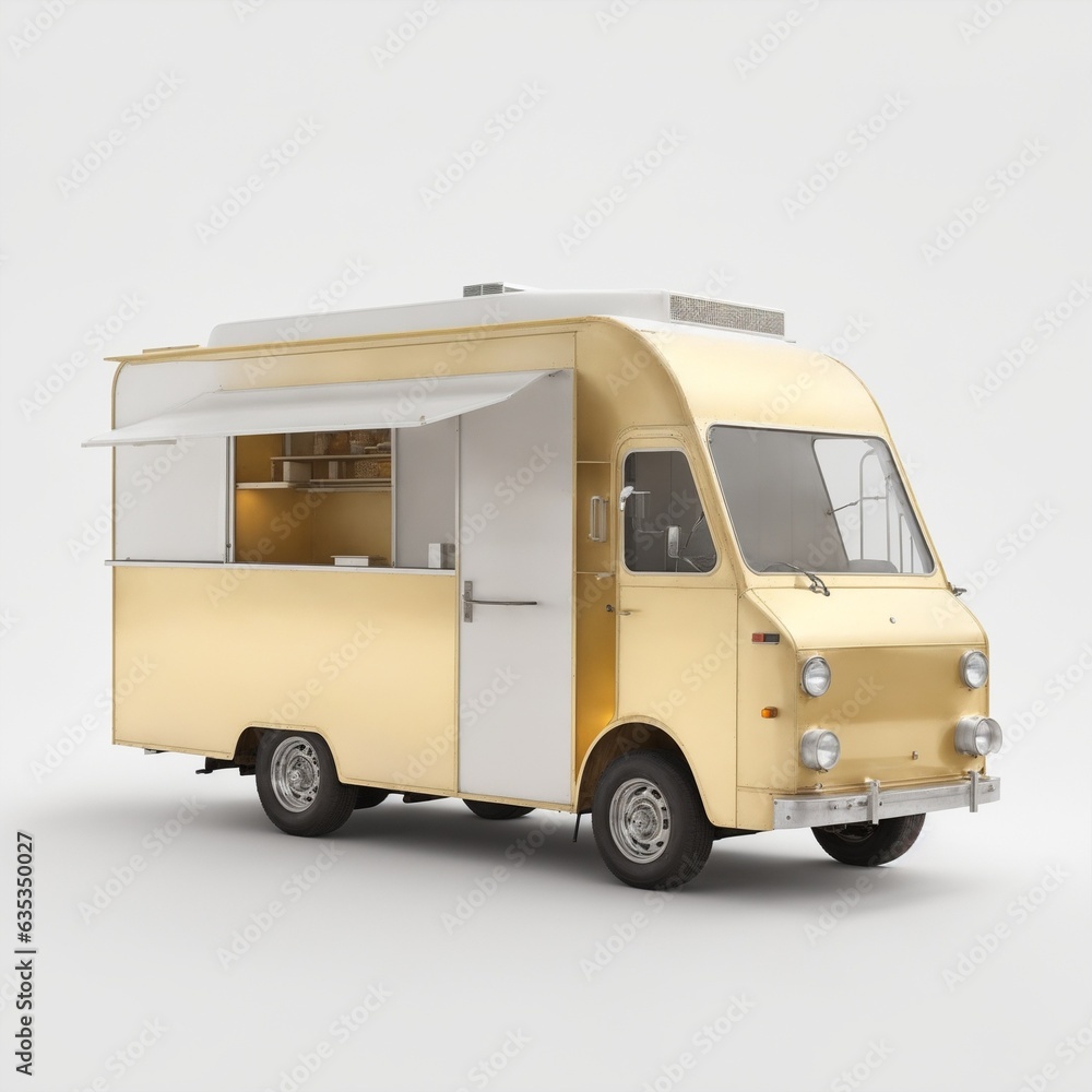 Old food truck, gradient golden Generative AI