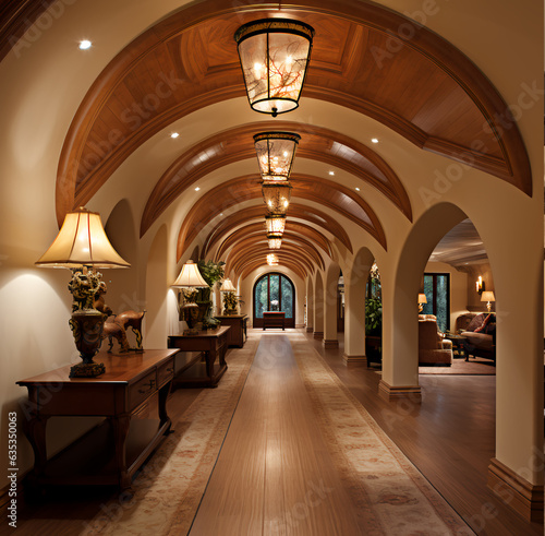 wood ceiling  arched ceiling  long hallway