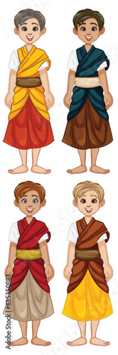 Southeast Asian Men in Traditional Outfits: Cartoon Characters