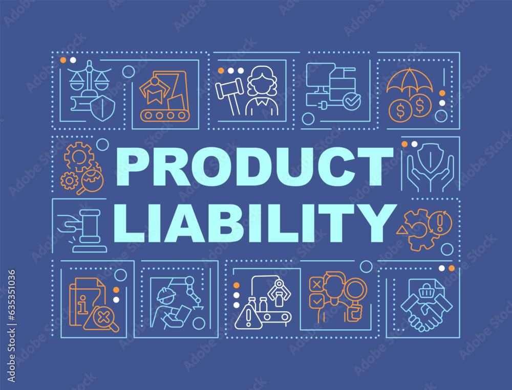 Product liability text with various thin line icons concept on dark blue monochromatic background, editable 2D vector illustration. Product liability text with various thin line icons concept on dark blue monochromatic background, editable 2D vector illustration.