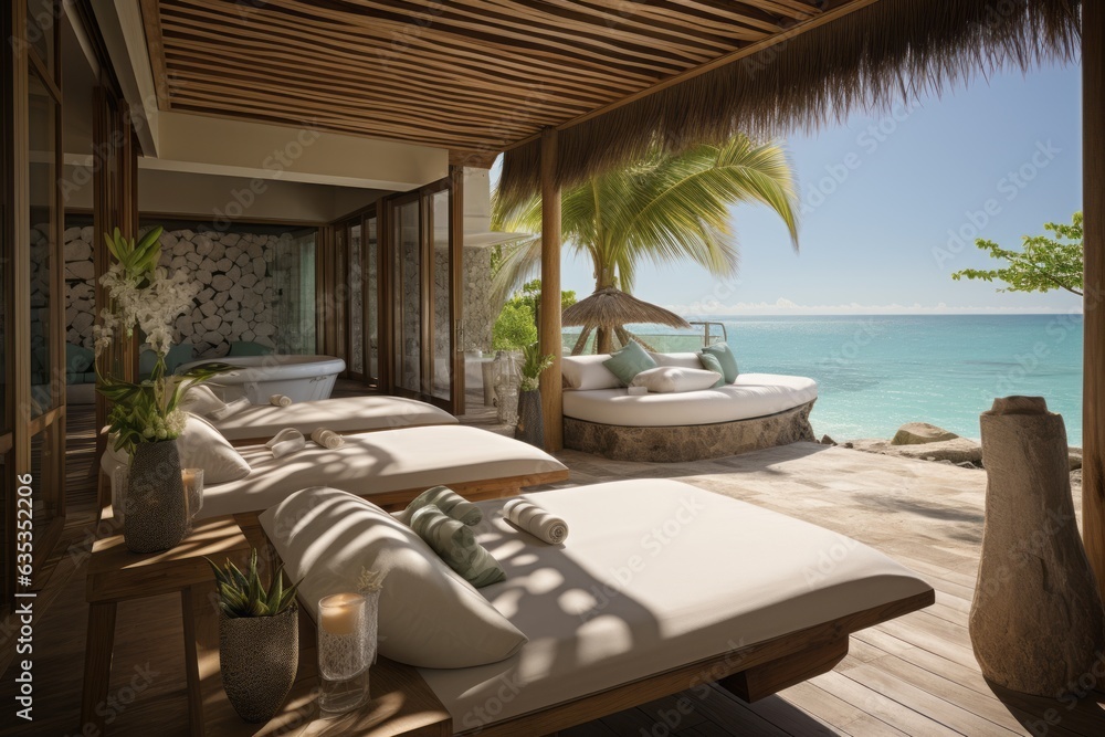 Beach Resorts Lavish Spa Area, Generative AI Beach Resorts Lavish Spa Area, Generative AI