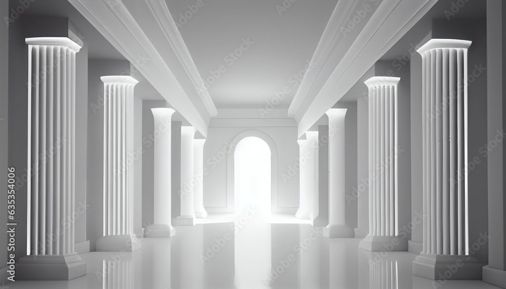 3d rendering white corridor pillars background render, columns on a white background, Ai generated image 3d rendering white corridor pillars background render, columns on a white background, Ai generated image