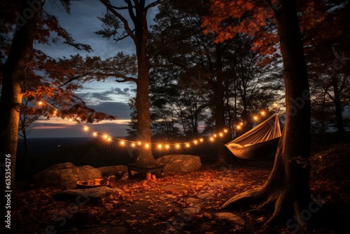  Camping Hammock Set Up Between Trees  Generative AI