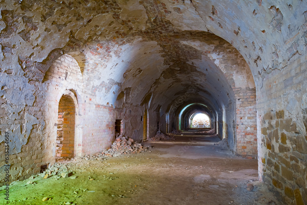 closeup old medieval fortress tunnel, old abandoned structure interior closeup old medieval fortress tunnel, old abandoned structure interior