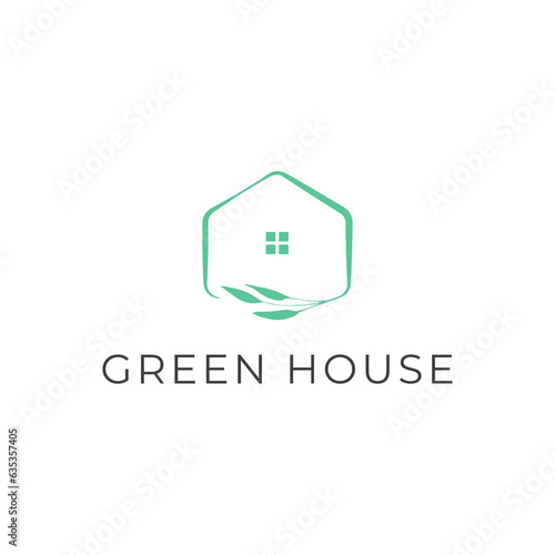 Green house logo design, minimalist vector style